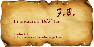 Francsics Béla névjegykártya