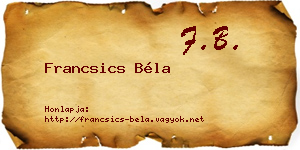 Francsics Béla névjegykártya